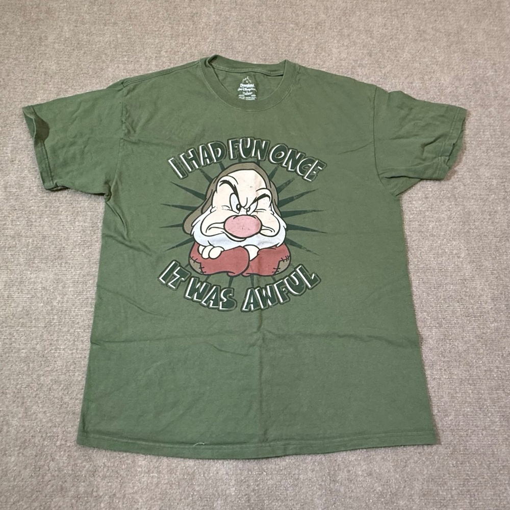 Vintage Disney Shirt Mens Large Green Grumpy Snow White Dwarf 90s Had Fun Once